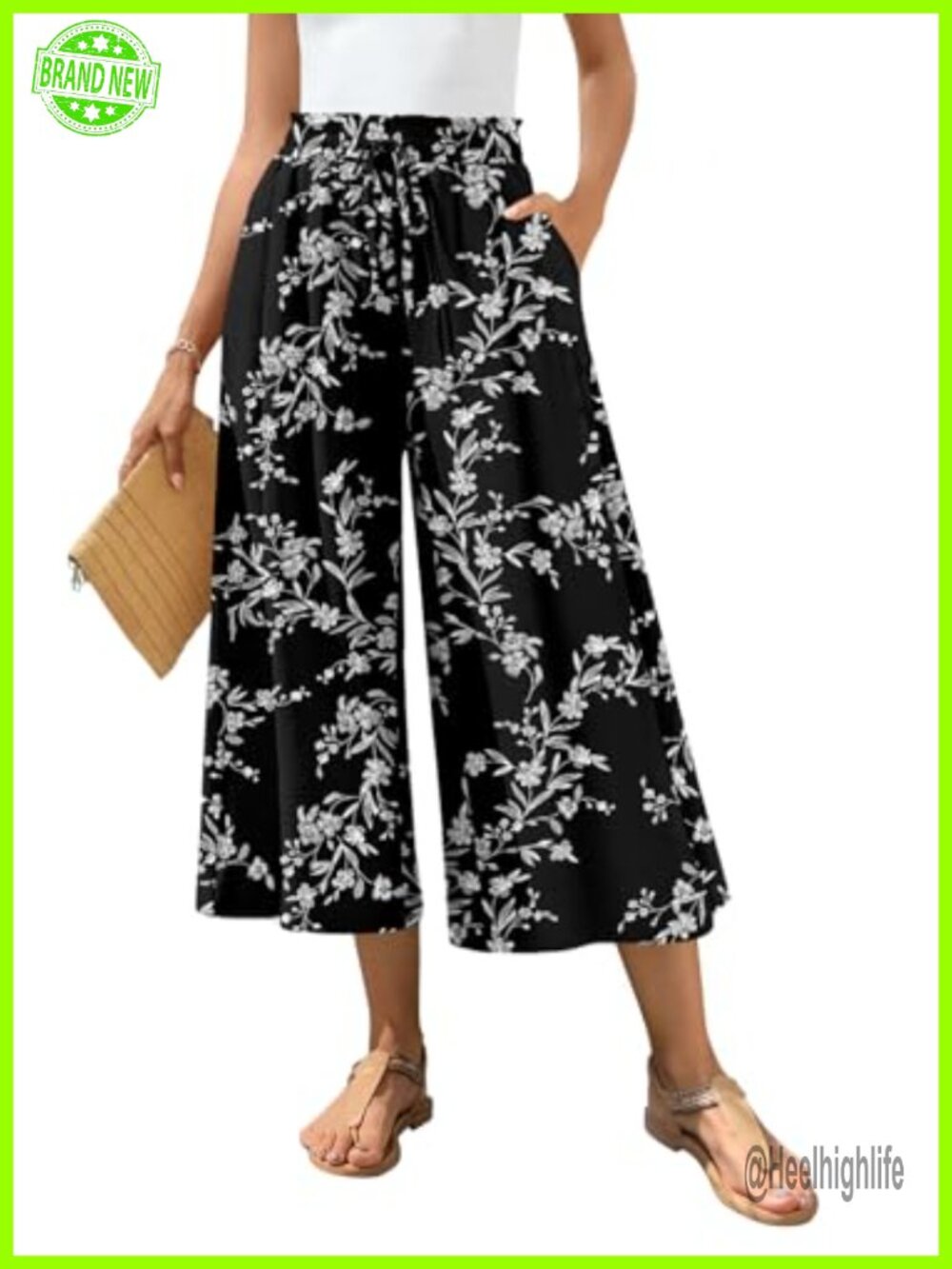 Wide Leg Gaucho Capris Cropped Flowy Business Casual Pants